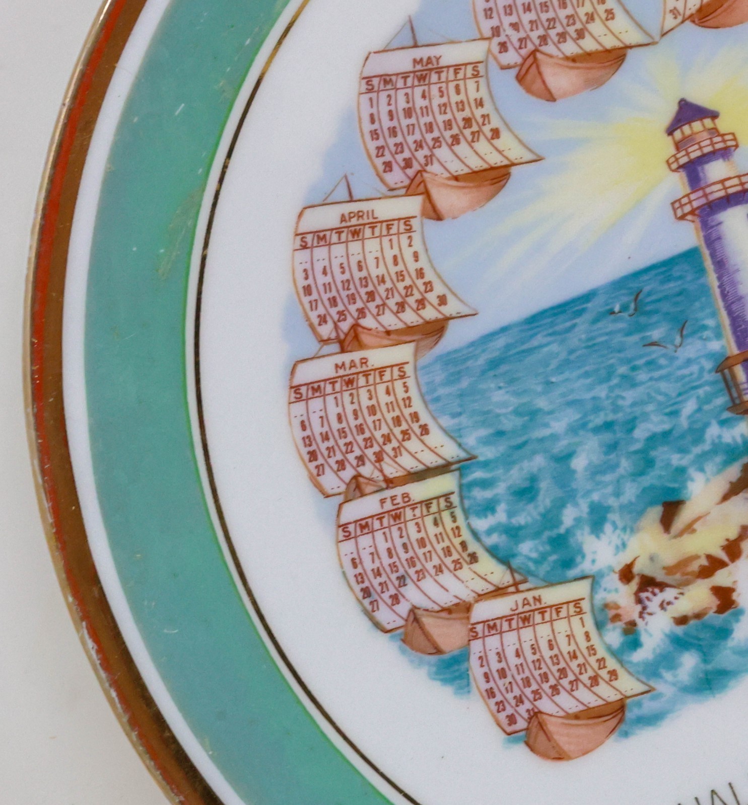 Antique 1910 Advertising Calendar Plate Ione Oregon Lighthouse Halvorsen & Mason