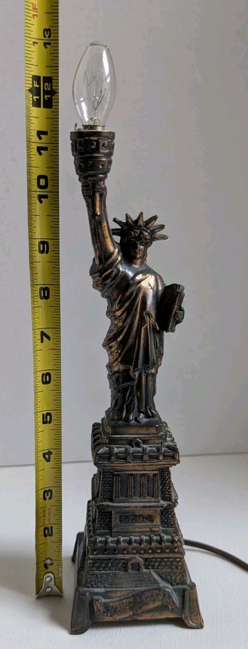 VTG Metal Statue of Liberty Lamp Figurine Bronze Copper NightLight NYC Souvenir