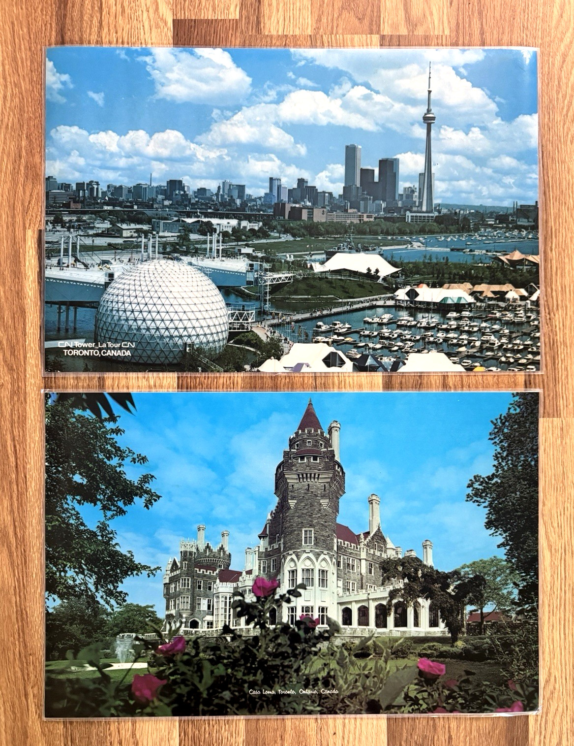2 LANDMARK PHOTO PLACEMATS FROM TORONTO,CANADA~CASA LOMA & CN TOWER 1979