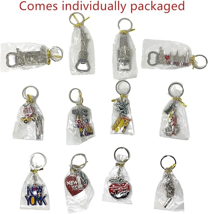 12 Pack New York City Metal Keychains KeyRing Souvenir Collection, NYC Gift Set