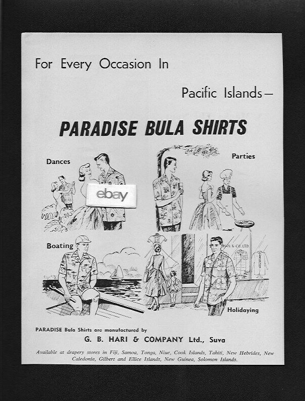 BULA SHIRTS FOR ALL OCCASIONS IN PACIFIC ISLANDS PARADISE GB HARI CO FIJI AD