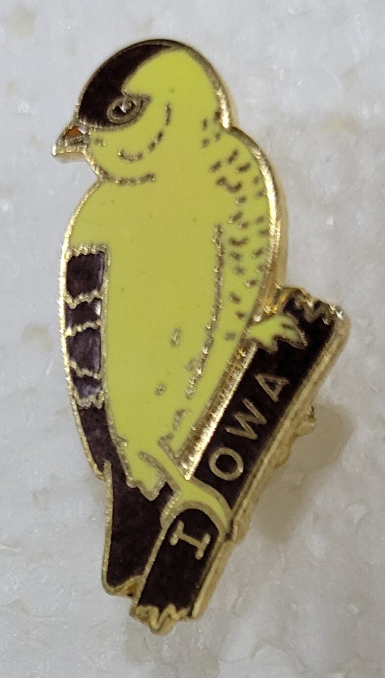 Vintage Iowa Goldfinch Pin Souvenir Enamel On Gold Tone Metal Jacket Lapel Hat