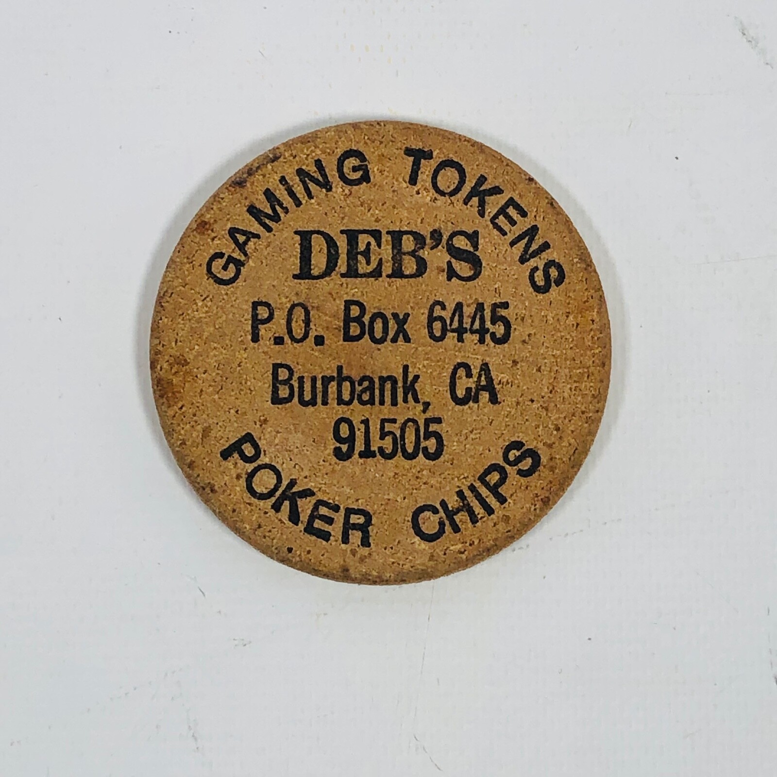 DEB’S GAMING TOKEN Slot Machine Wooden Nickel Gambling Poker Chips Burbank, CA