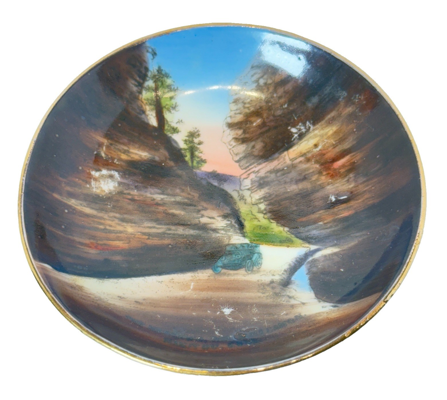MANITOU COLORADO CO Antique MOUNTAIN CARS Souvenir Painted TRINKET PLATE