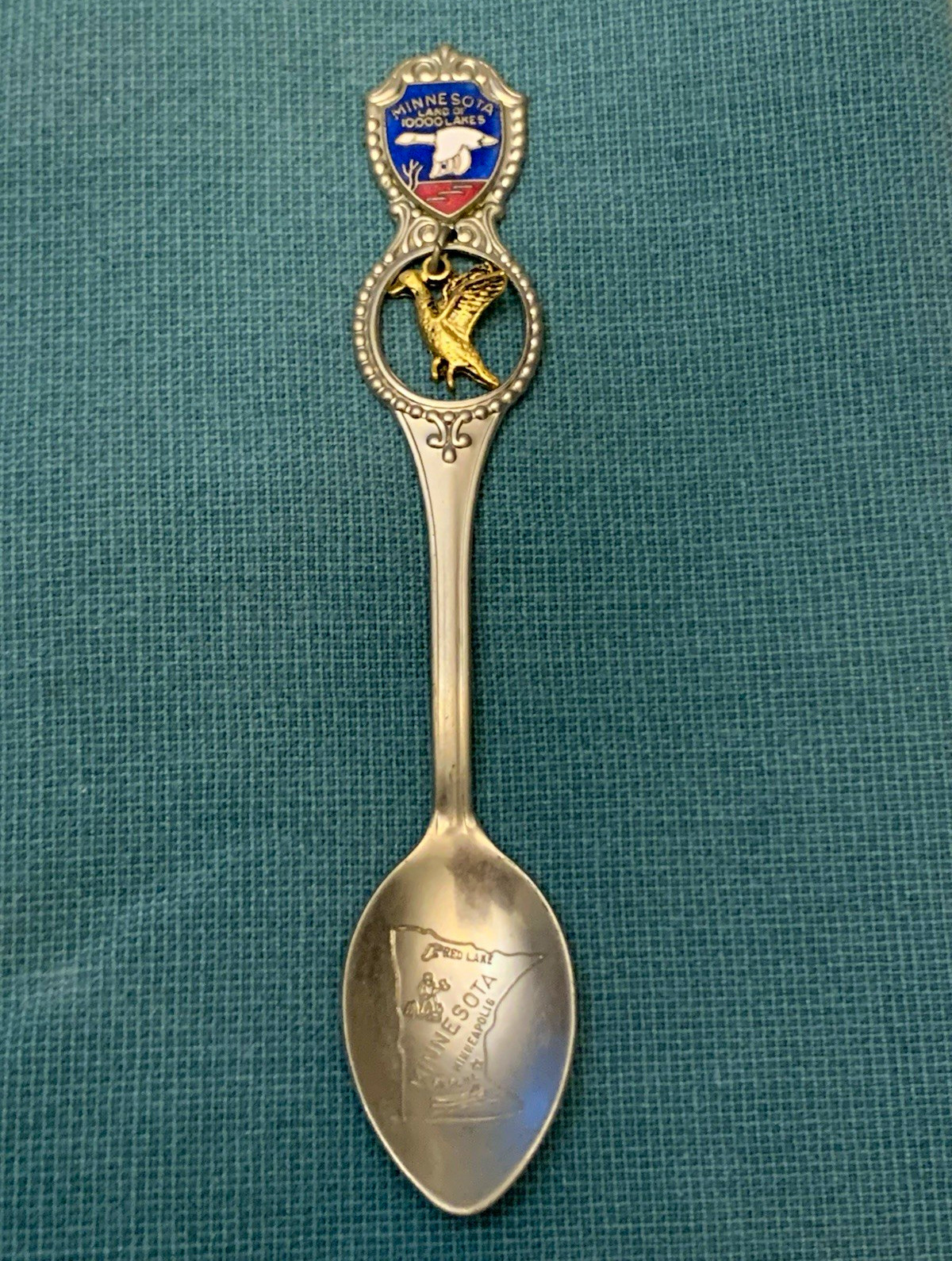 Minnesota Souvenir Spoon Land of 10,000 Lakes Red Lake Map Design Duck Charm