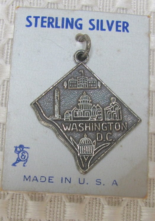Vintage Sterling Silver Map Capitol Washington DC Charm NEW