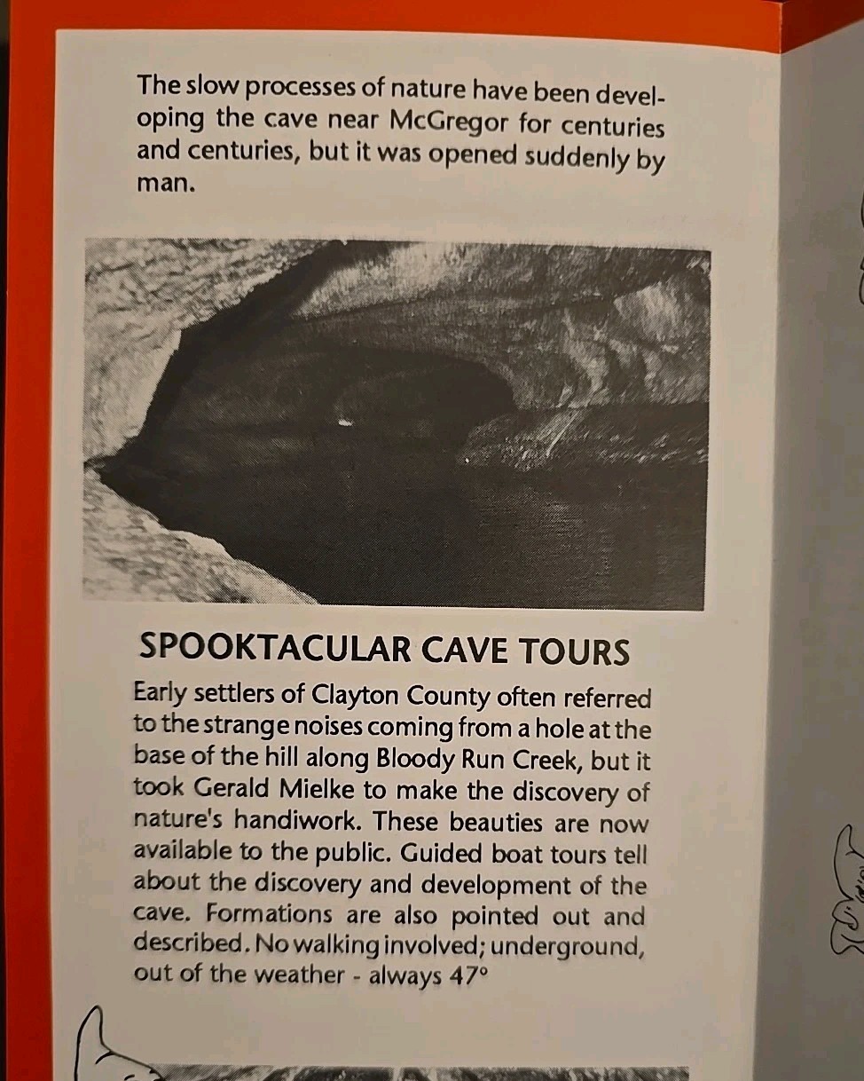 Spook Cave & Campground McGregor Iowa Vintage Brochure Illustrated Clayton Co