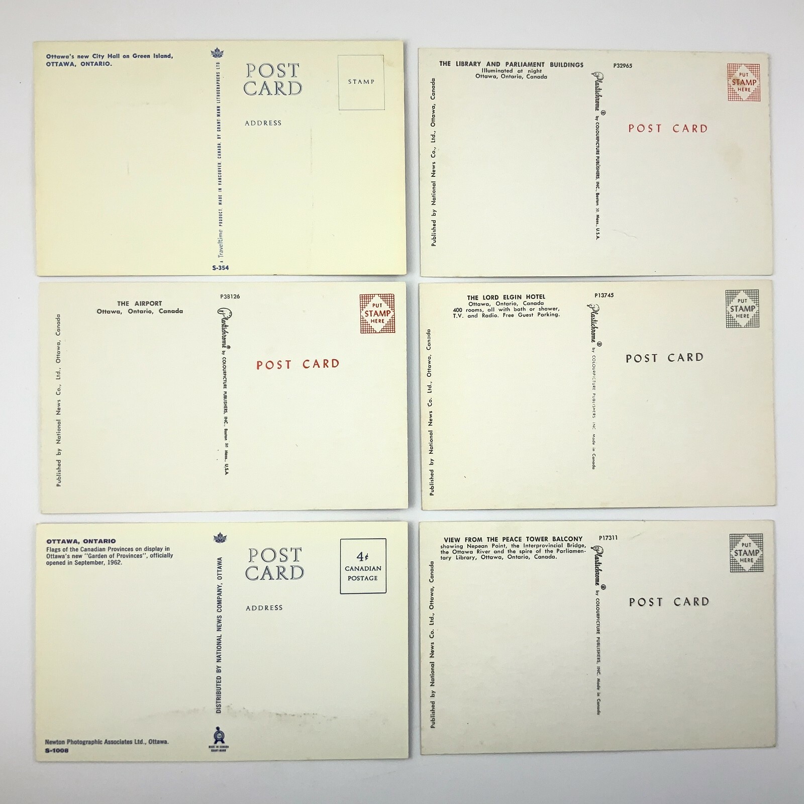 Ottawa Ontario Capital Lot Of 6 Souvenir Printed Lithograph Post Cards 709C