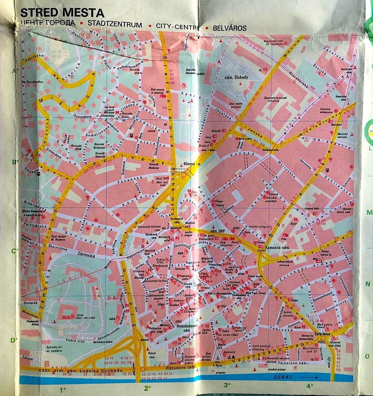 Street Map of Bratislava 1991 (the Last Year of Czechoslovakia)