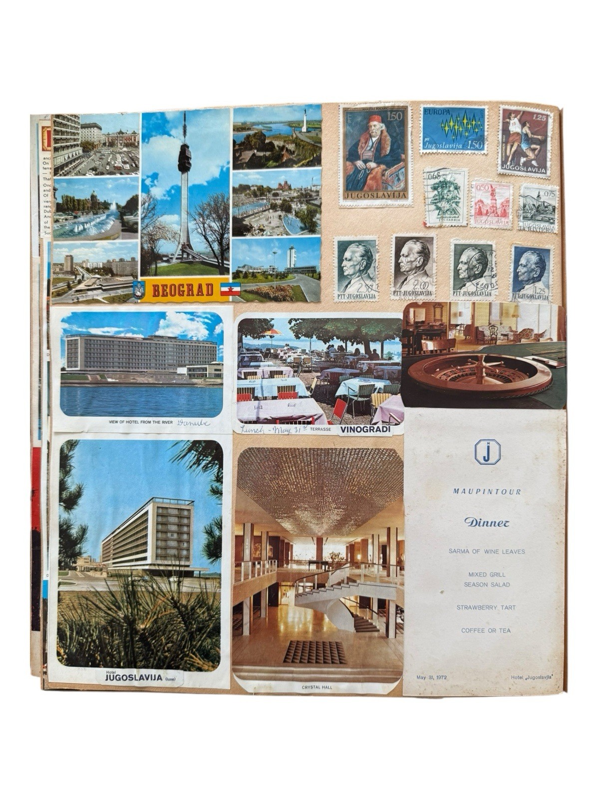 1970’s Eastern Europe & Scandinavia Travel Scrapbook Postcards Stamps Wine Label