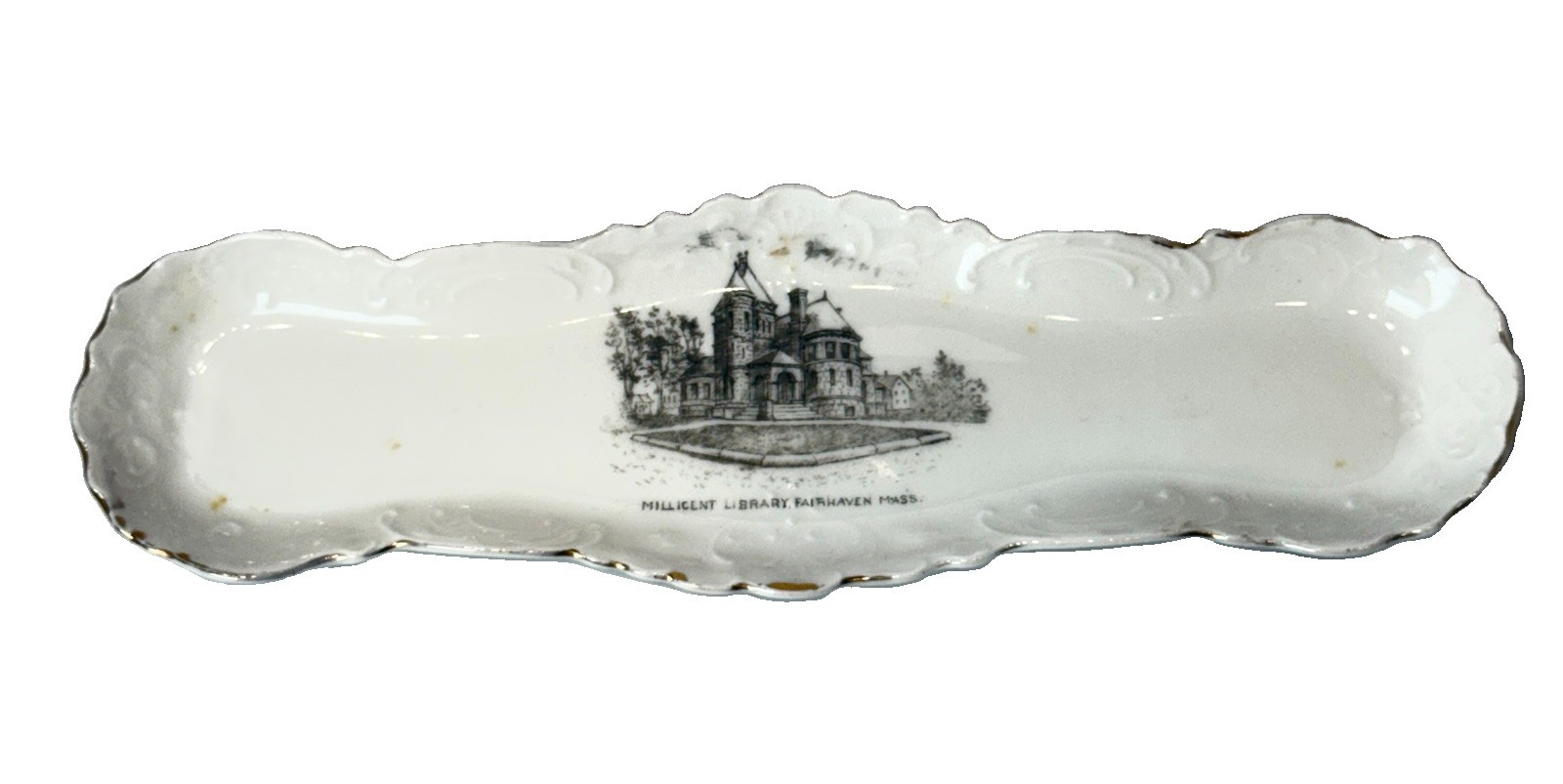 FAIRHAVEN MA Massachusetts MILLICENT LIBRARY Souvenir Porcelain Trinket DISH