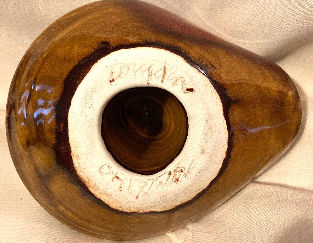 VTG 1970’s Dryden Original Pottery-Multicolor Drip Glaze Ring Dish/Hat/Decor-EUC