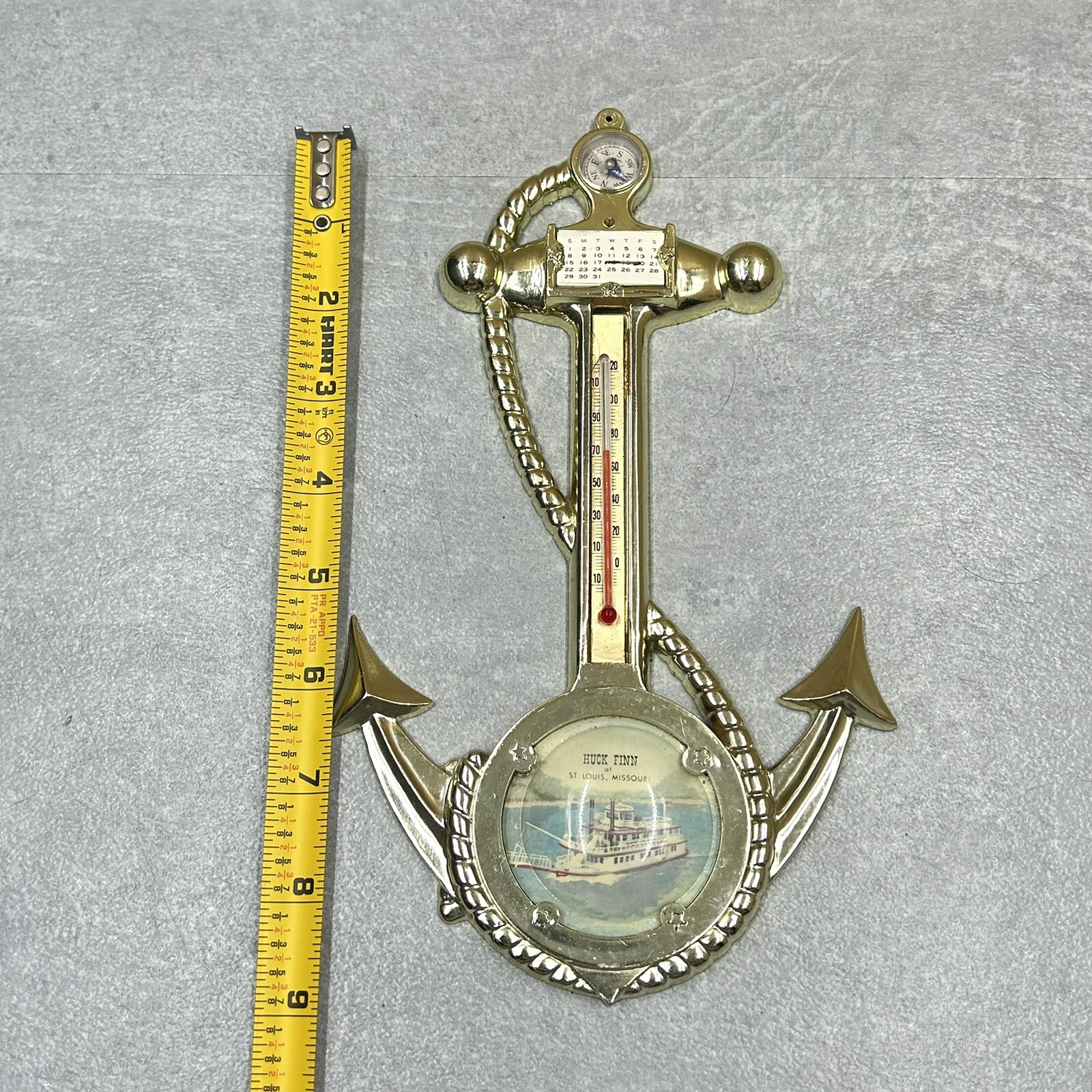 Vintage Huck Finn at St. Louis Missouri Souvenir Plastic Anchor Thermometer 9 in