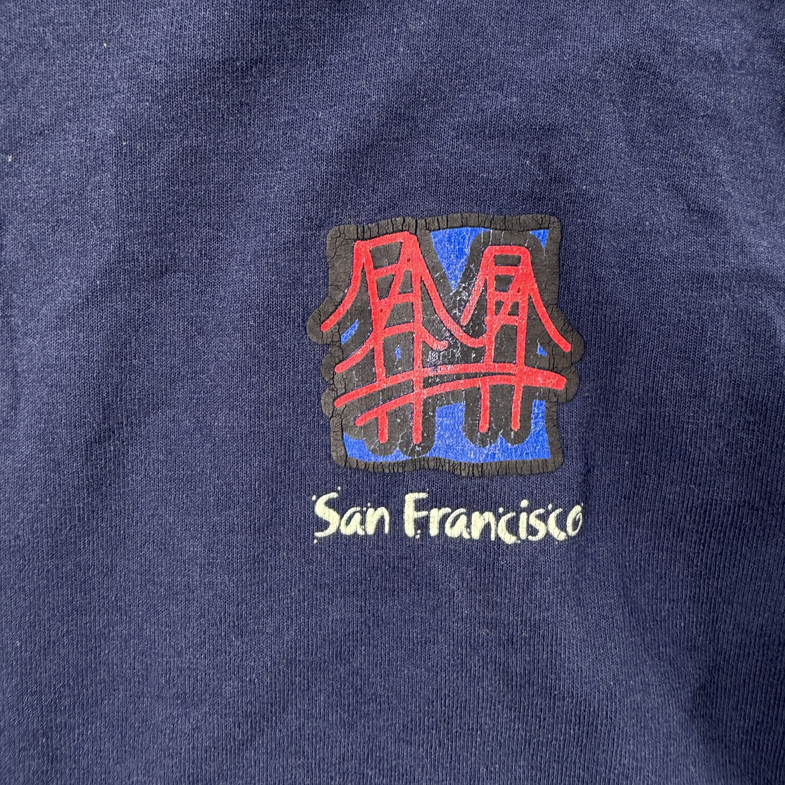 Vintage San Francisco Golden Gate Bridge Souvenir T-Shirt Navy Blue Fruit of the
