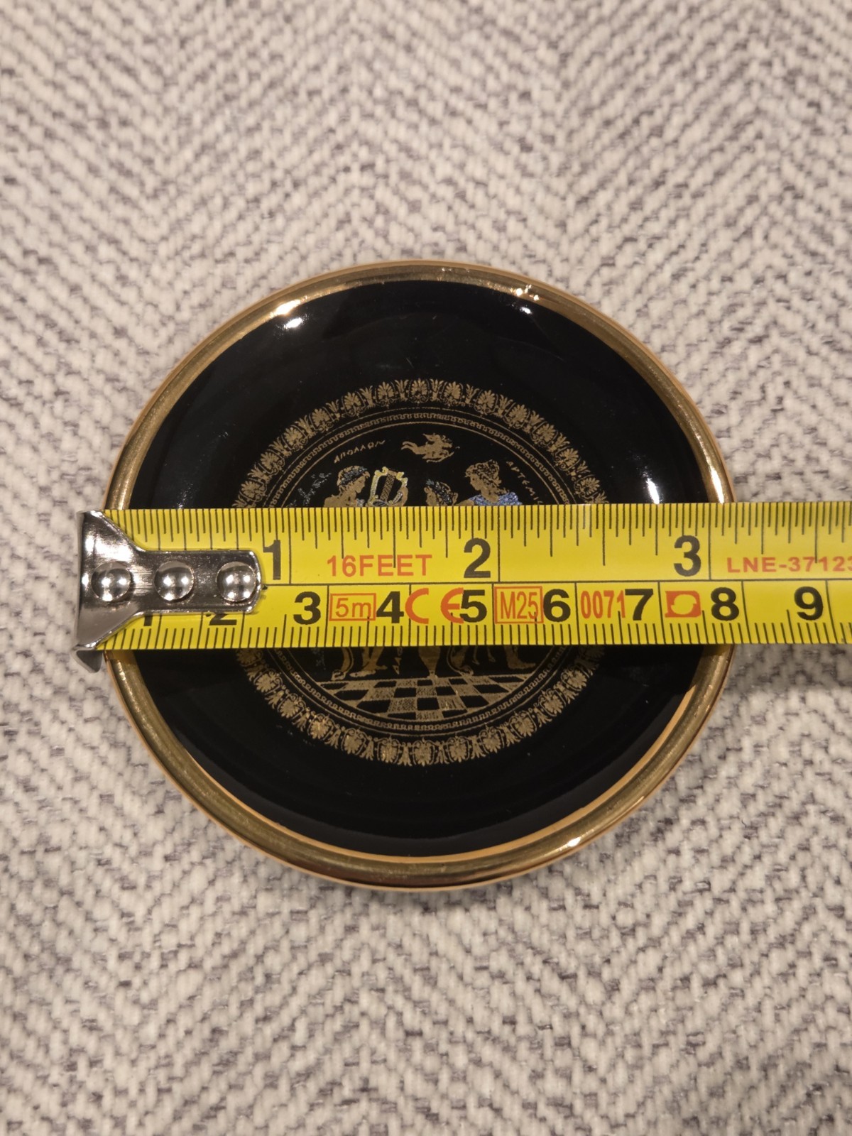 Trinket Dish Hand Made In Greece 24K Gold Rim & Pattern 3″ Vintage 1957