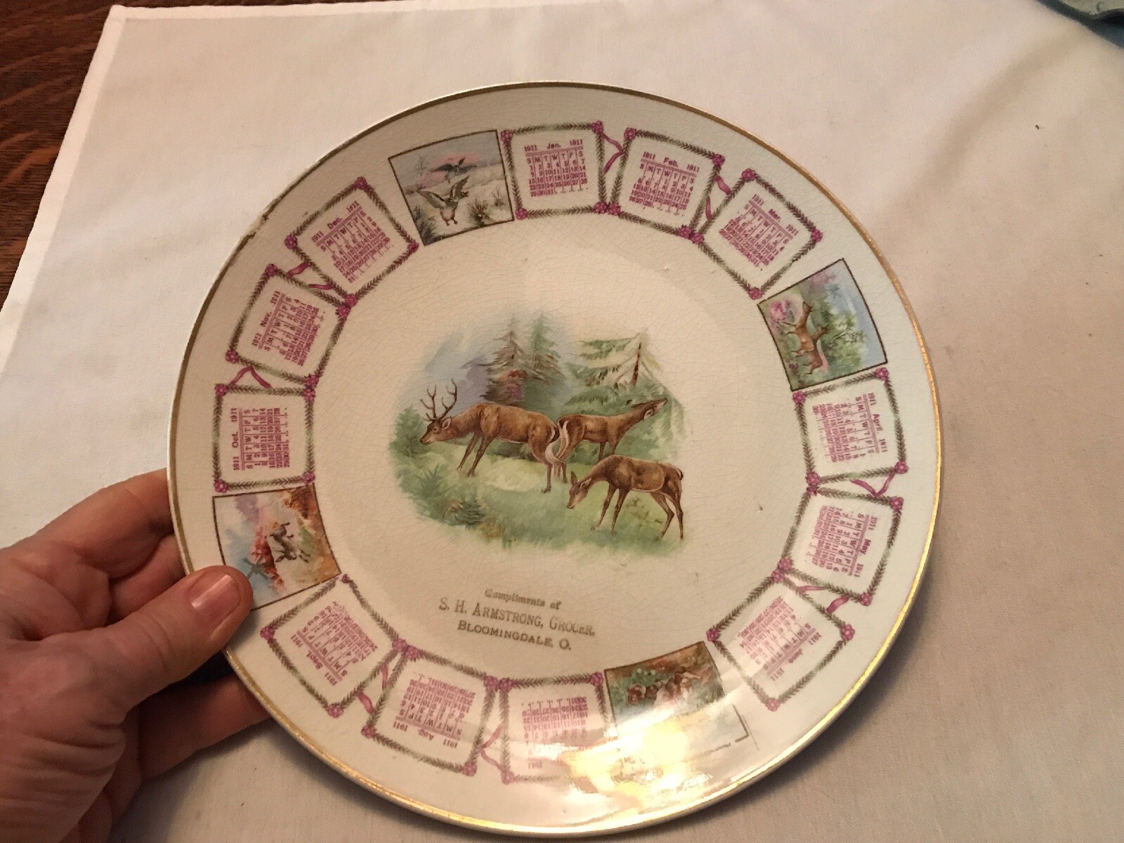 1911 S. H. Armstrong Grocer Calendar Plate, Bloomingdale Ohio