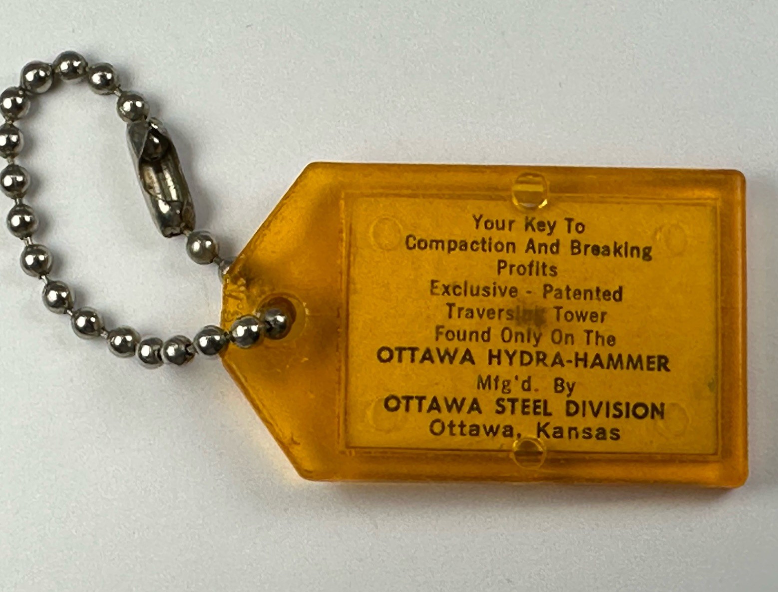 Ottawa Hydra Hammer Ottawa Steel Co. Kansas Lenticular 2 Sided Old Keychain Rare