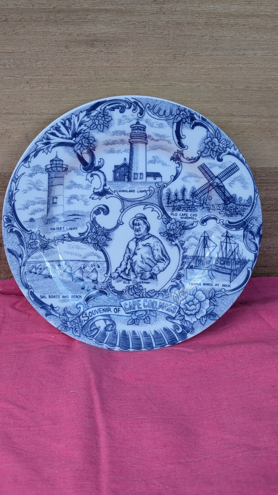 Blue & White Decorative Souvenir Plate, Memories of Cape Cod, Massachusetts