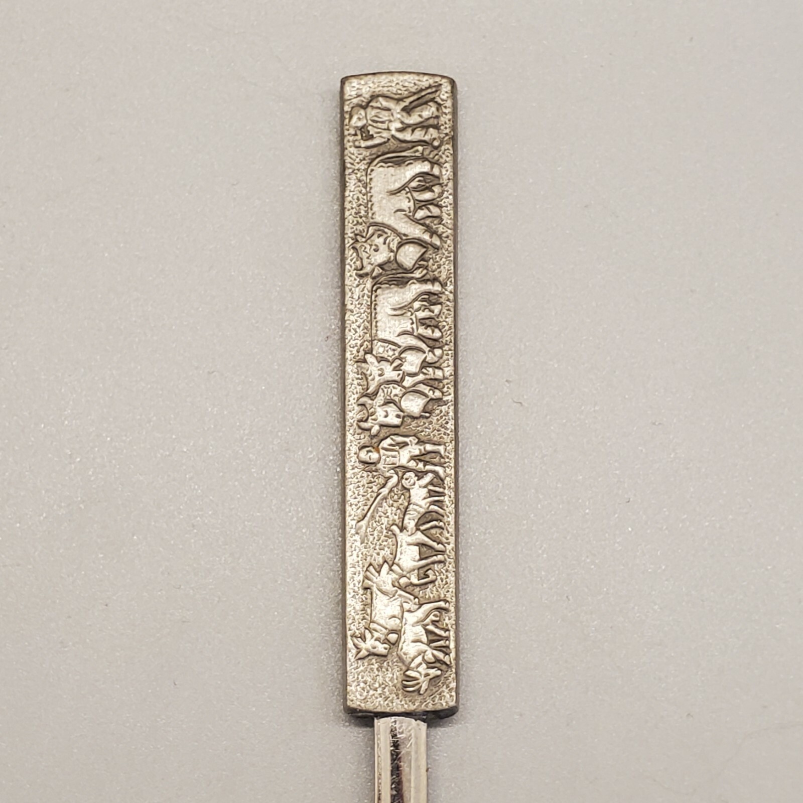 Pastoral Scene Souvenir Spoon Pewter Stainless Steel Herding Goats Cows VGUC