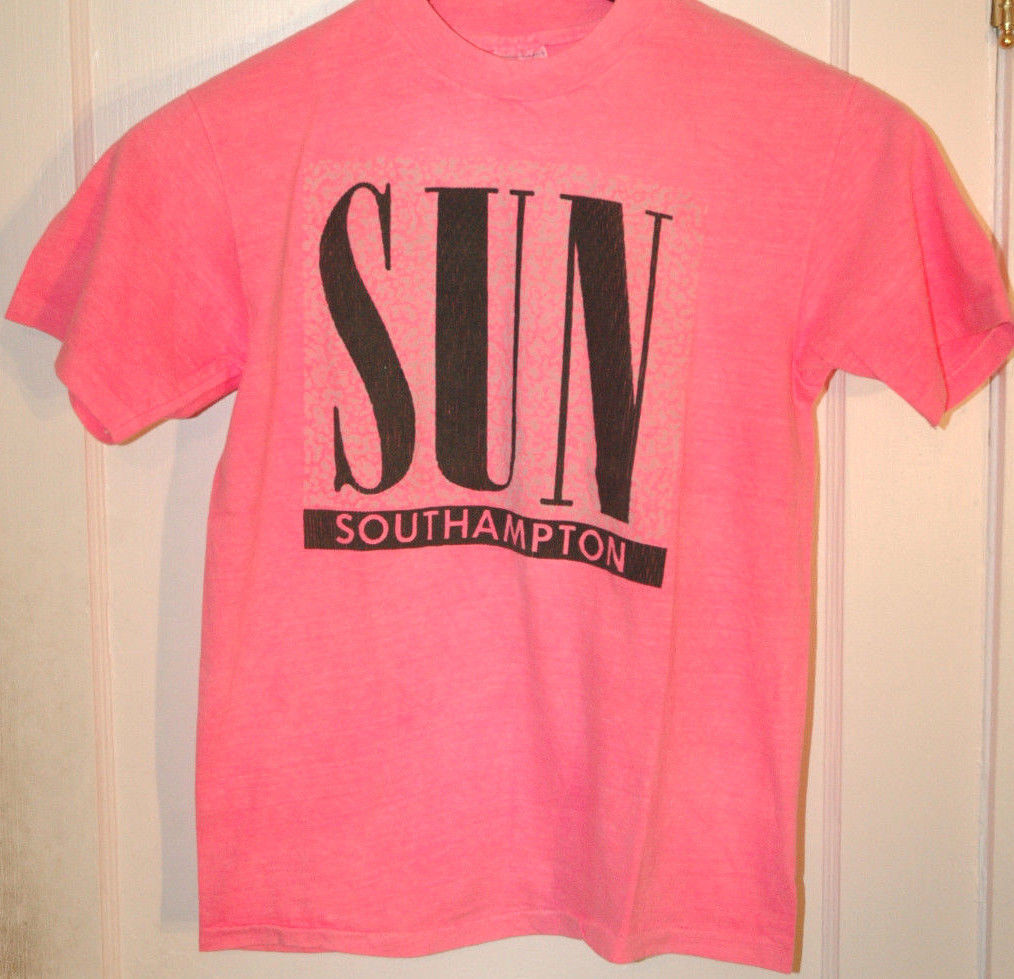 Rare SOUTHAMTON SUN T Shirt SUMMER Hamptons New York NEON Hot Pink USA Retro