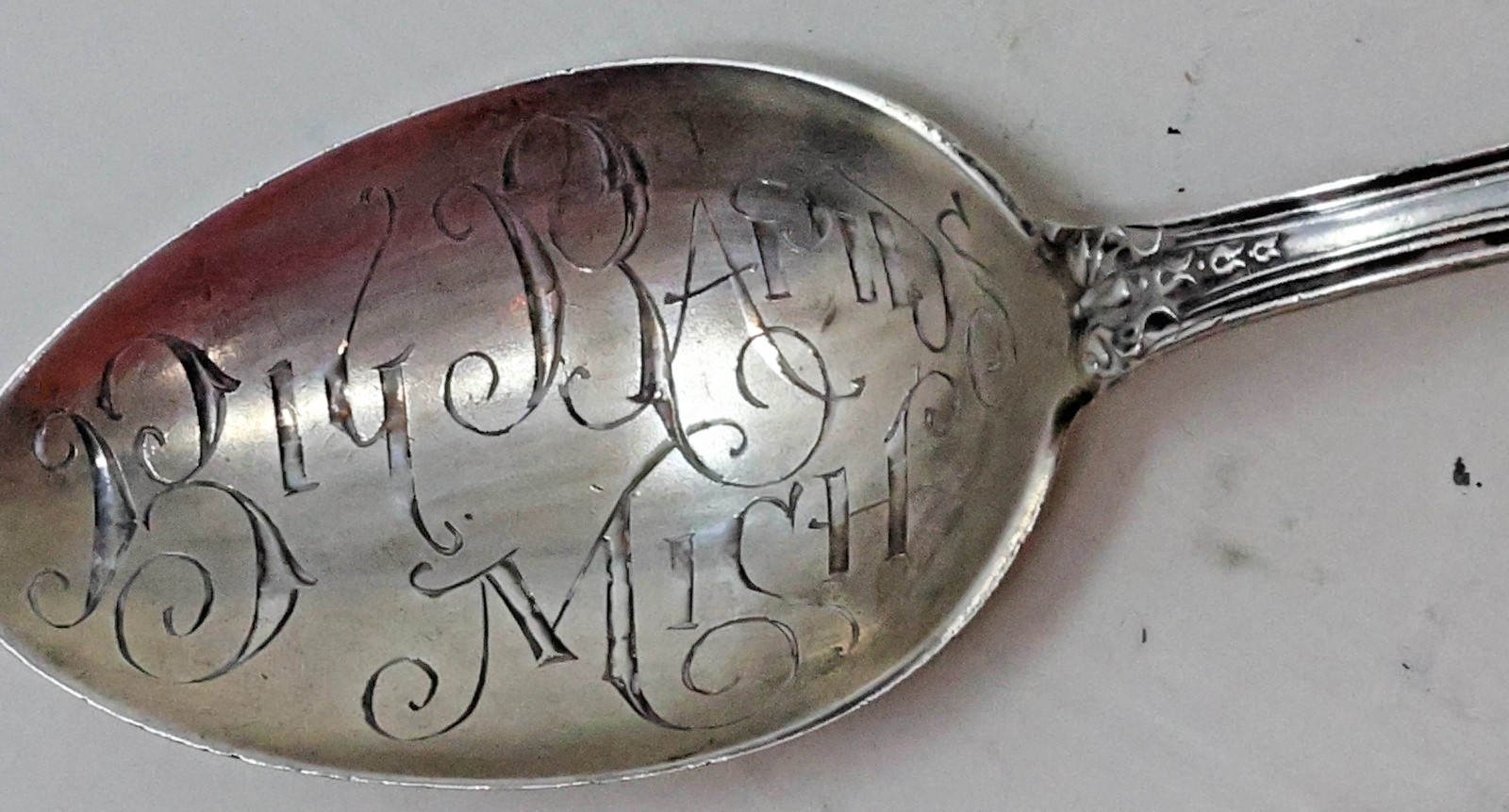 1899 Antique Sterling Silver Souvenir Spoon Big Rapids Michigan 12 Grams Wendell