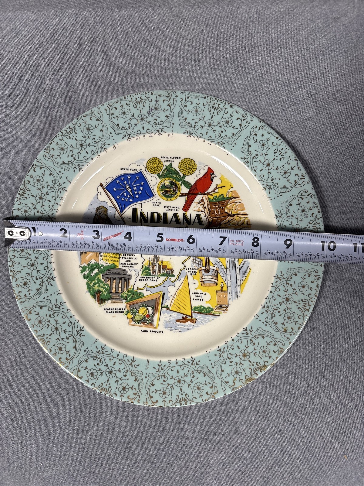 Vintage Indiana The Hoosier State Souvenir Plate Landmarks Ceramic