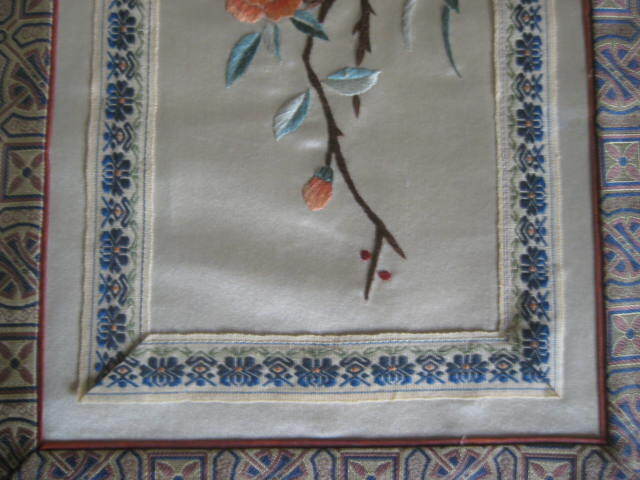 Oriental Embroidery Panel Wall Hanging Silk 16 x 9 in. Set of 3