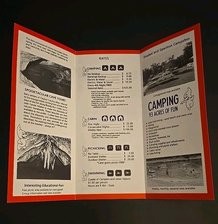 Spook Cave & Campground McGregor Iowa Vintage Brochure Illustrated Clayton Co