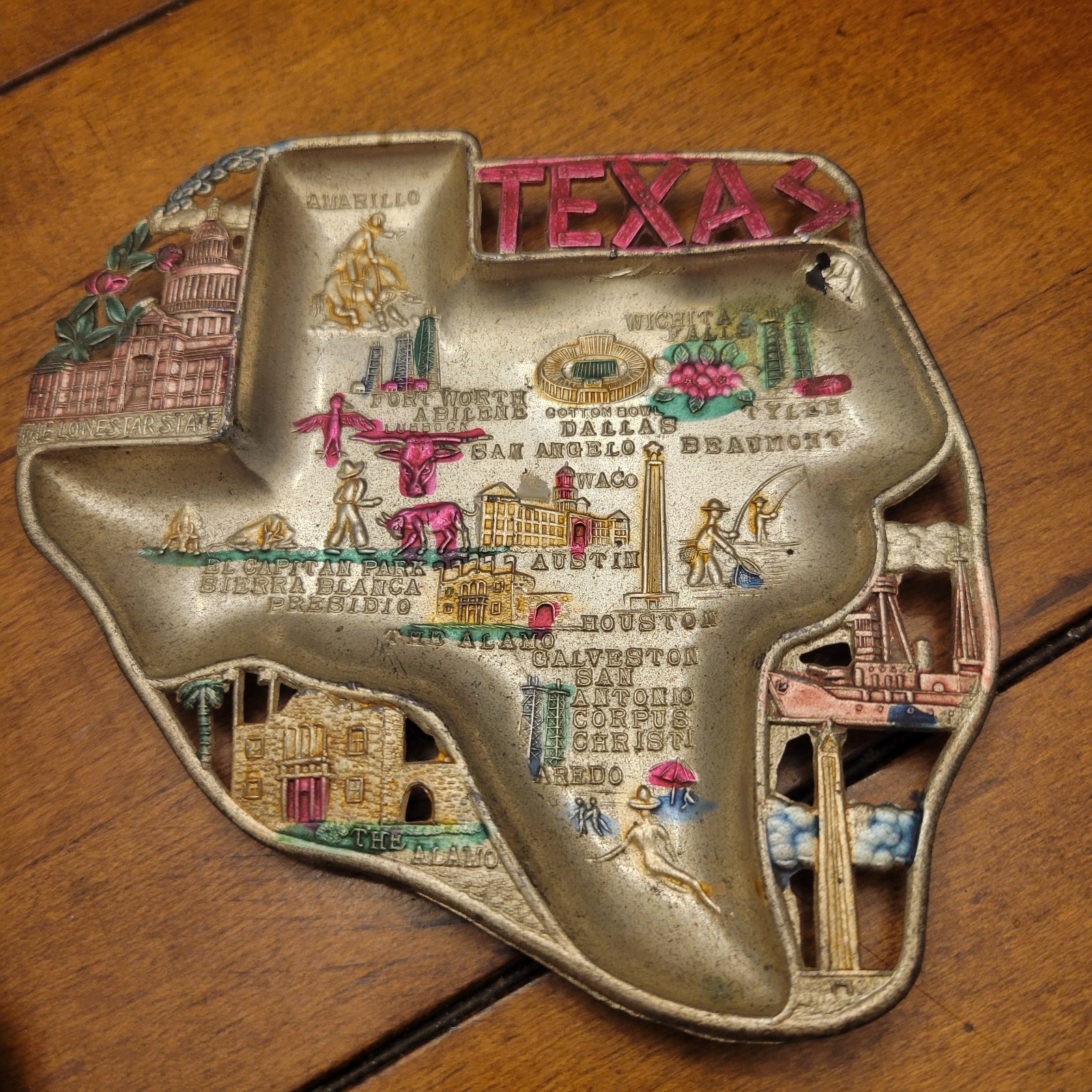 Vintage Lot of 4 State Souvenir Painted Metal Trinket Dish Ashtray Japan