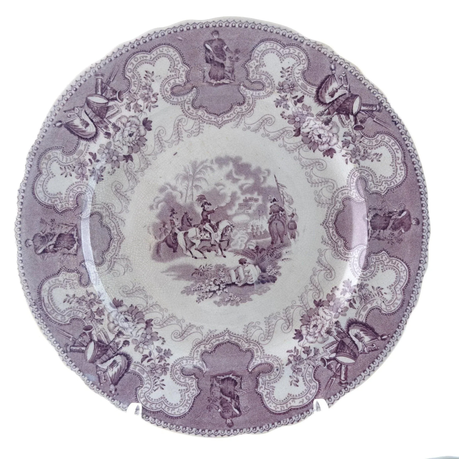 c1850 Texian Campaigne Historical Staffordshire purple Transferware 9.25″ plate