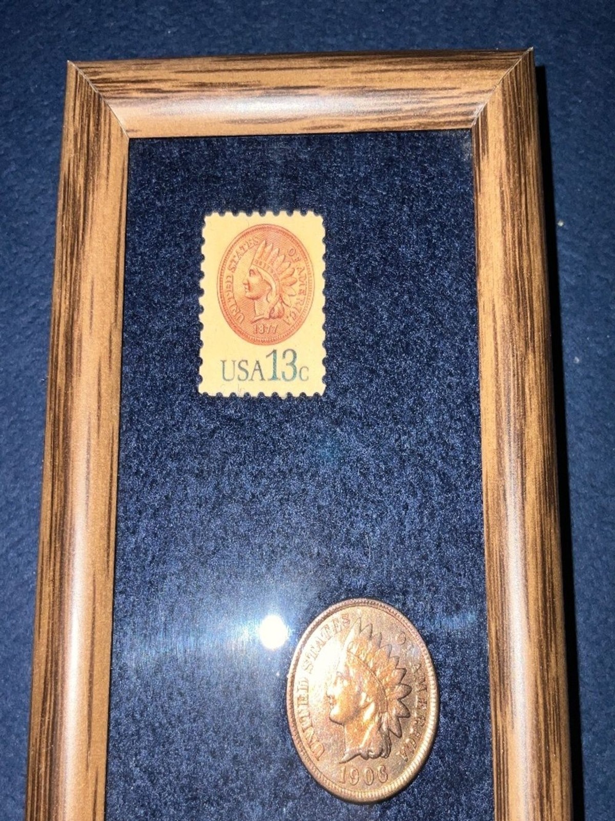 Vintage US Heritage Framed Coin & Stamp Set – Buffalo Nickel & Indian Head Penny