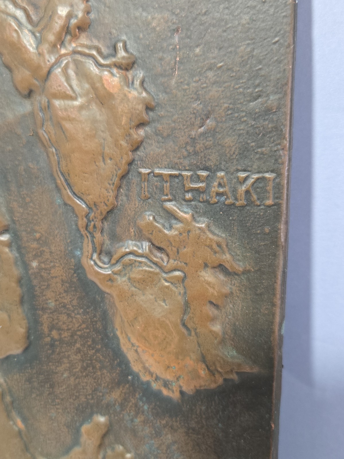 Vintage Cephalonia Copper Relief Map Plaque Ithaki Greece • Solid Copper Tested