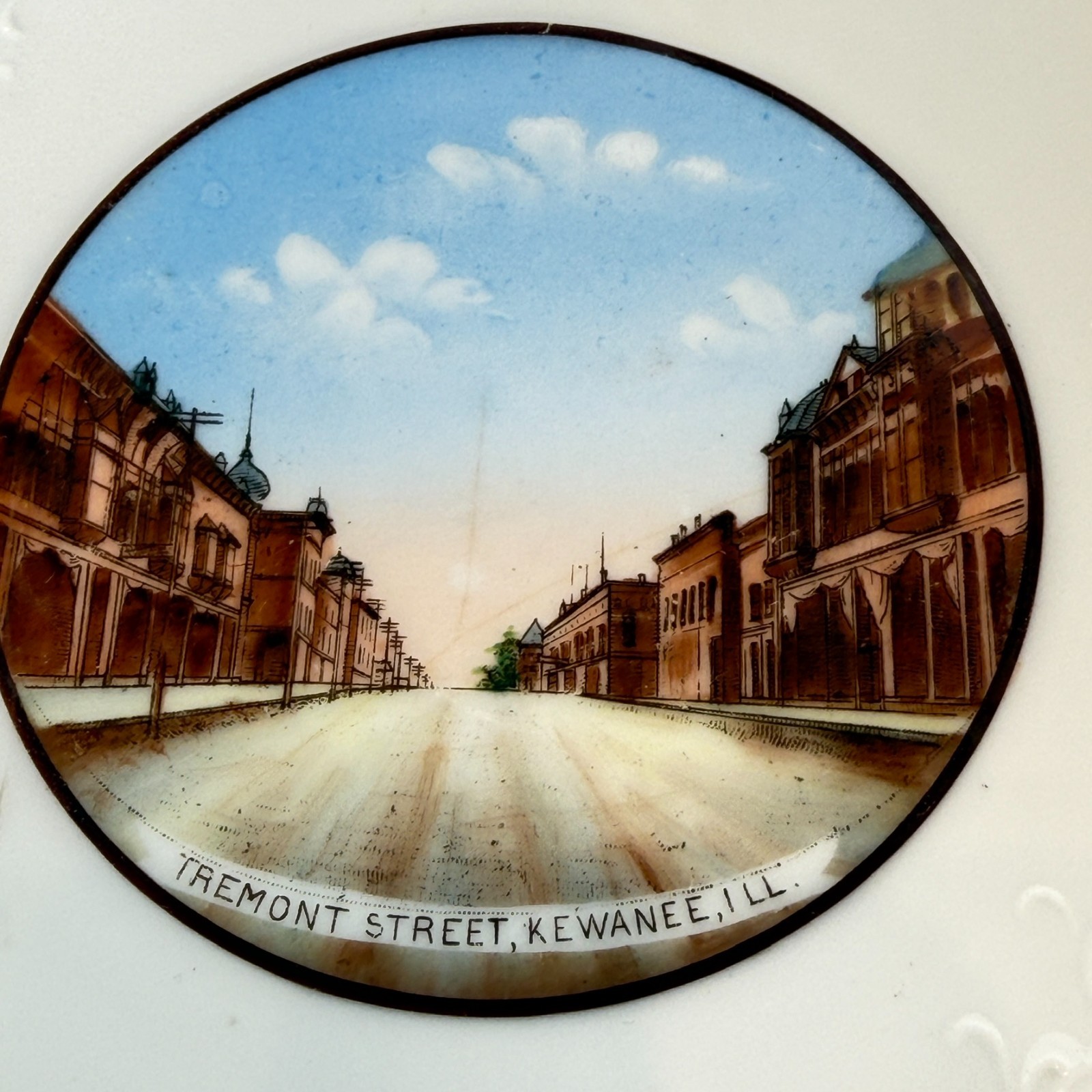 KAWANEE – TREMONT ST – IL ILLINOIS Antique Souvenir China TRINKET DISH PLATE