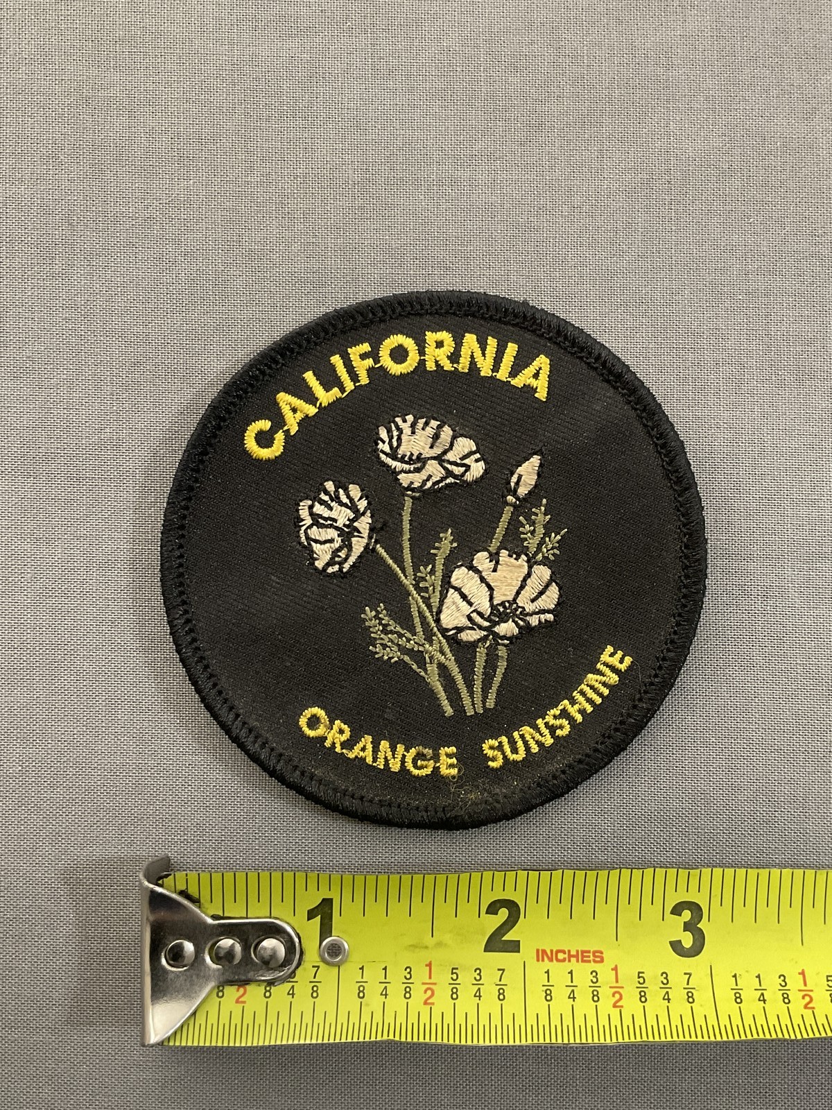 Vintage California Orange Sunshine 3″ Poppy Flower Souvenir Round Patch Travel