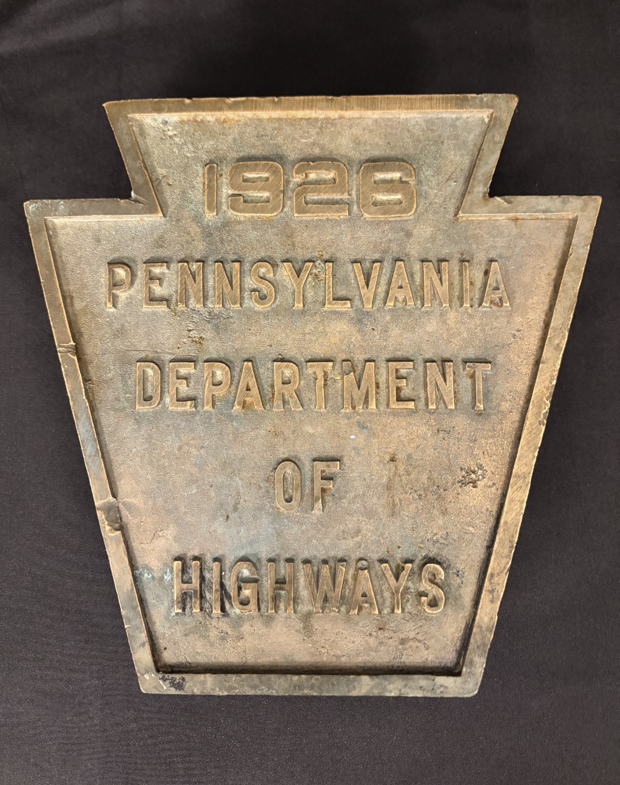 1926 Pennsylvania Dept. of Highways Brass Bridge Plaque – Keystone Shape