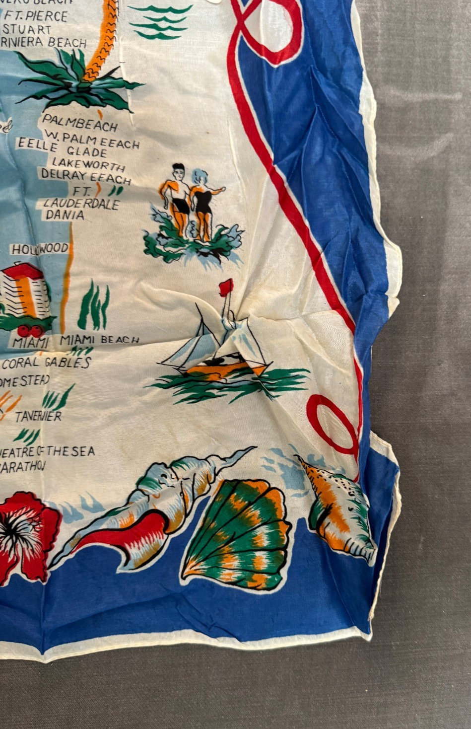 Vintage Mid-Century Florida State Map Souvenir Scarf