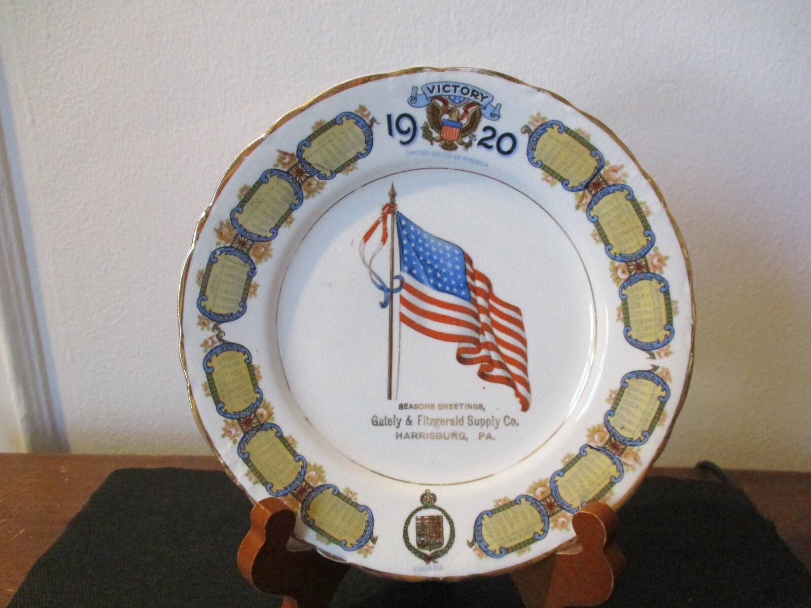 1920 Advertising Calendar Plate WWI Seasons Greetings Harrisburg Pennsylvania