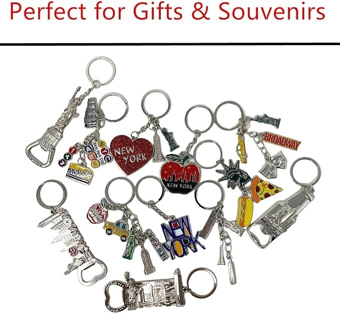 12 Pack New York City Metal Keychains KeyRing Souvenir Collection, NYC Gift Set