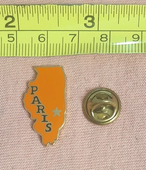 Paris Illinois Orange and Gold Tone Travel Souvenir State Map Shape Outline Pin