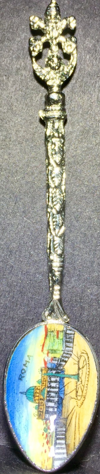 Vintage Silver (8.6g) Painted Spoon Collectible Roma Italy RARE Near Flawless