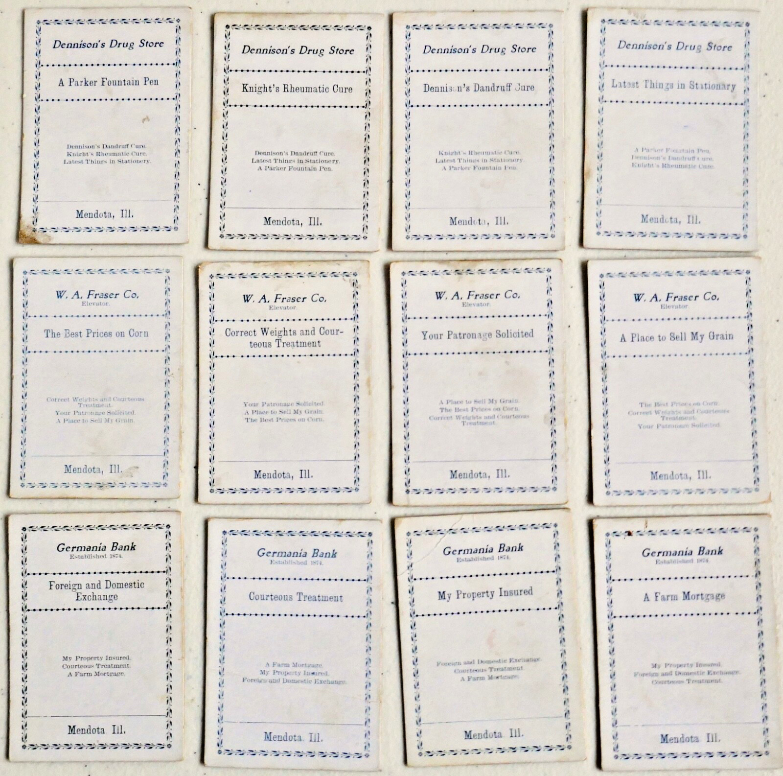 Antique 1895 Advertising Game – BUSINESS MEN’S SERIES – MENDOTA , IL Businesses