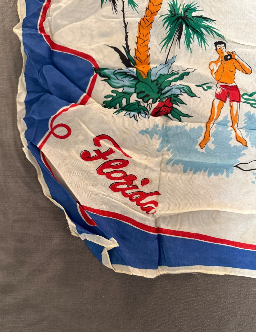 Vintage Mid-Century Florida State Map Souvenir Scarf