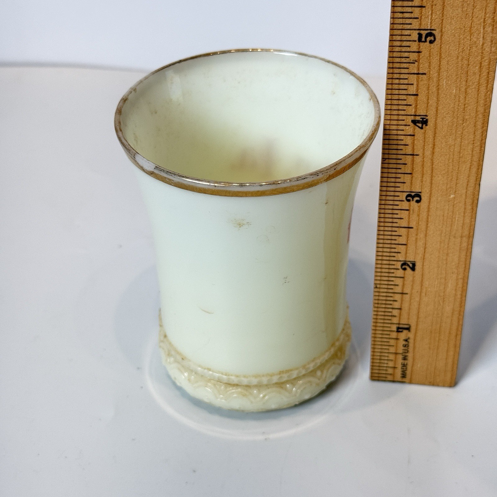 HARLAN IOWA IA Uranium Antique Custard Glass Souvenir Trinket MINI SHOT CUP