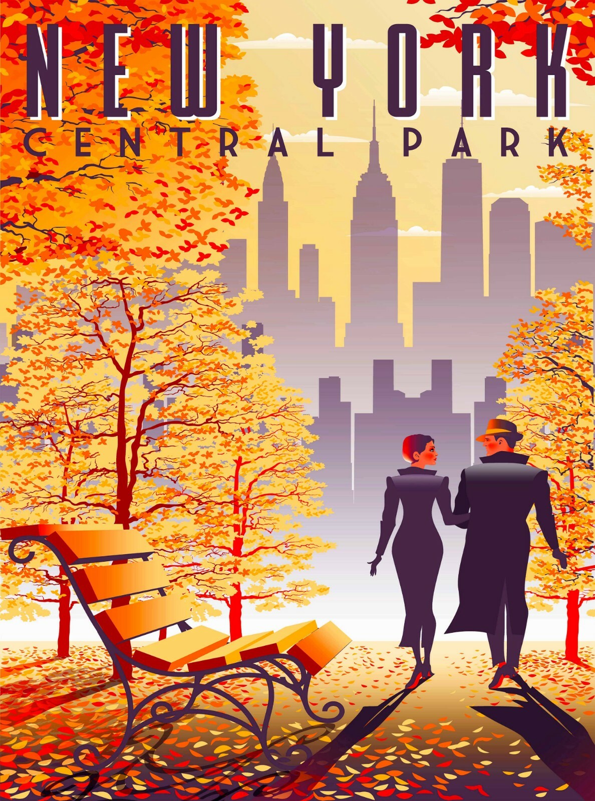 New York Central Park Retro United States Travel Advertisement Poster Print