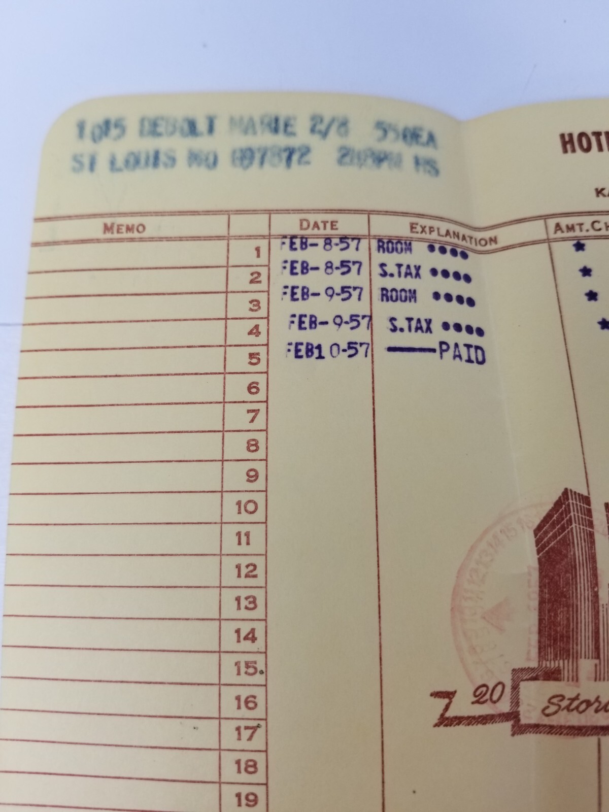 Hotel Phillips Bill February 1957 Kansas City Missouri 20 Stories of Comfort