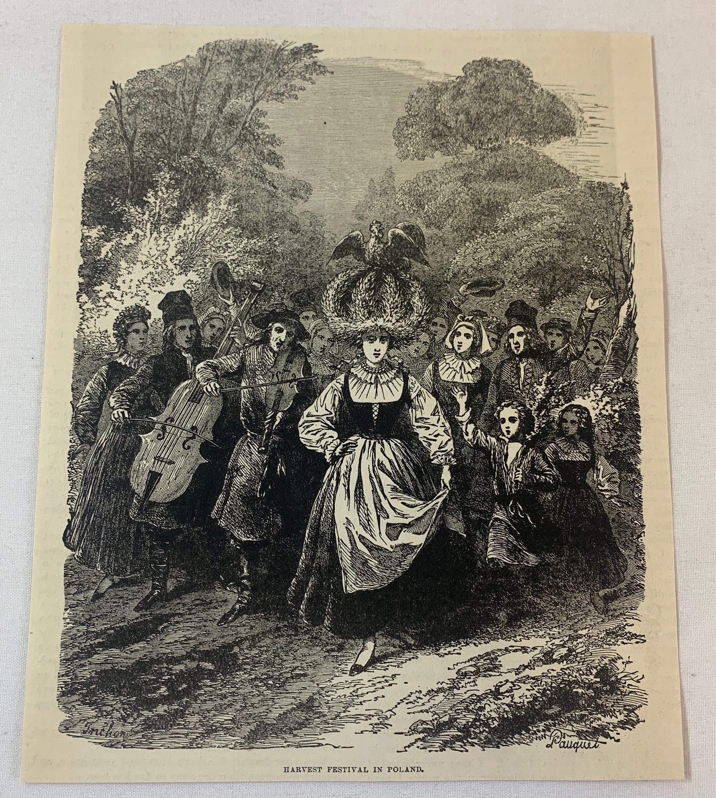1876 magazine engraving ~ HARVEST FESTIVAL IN POLAND