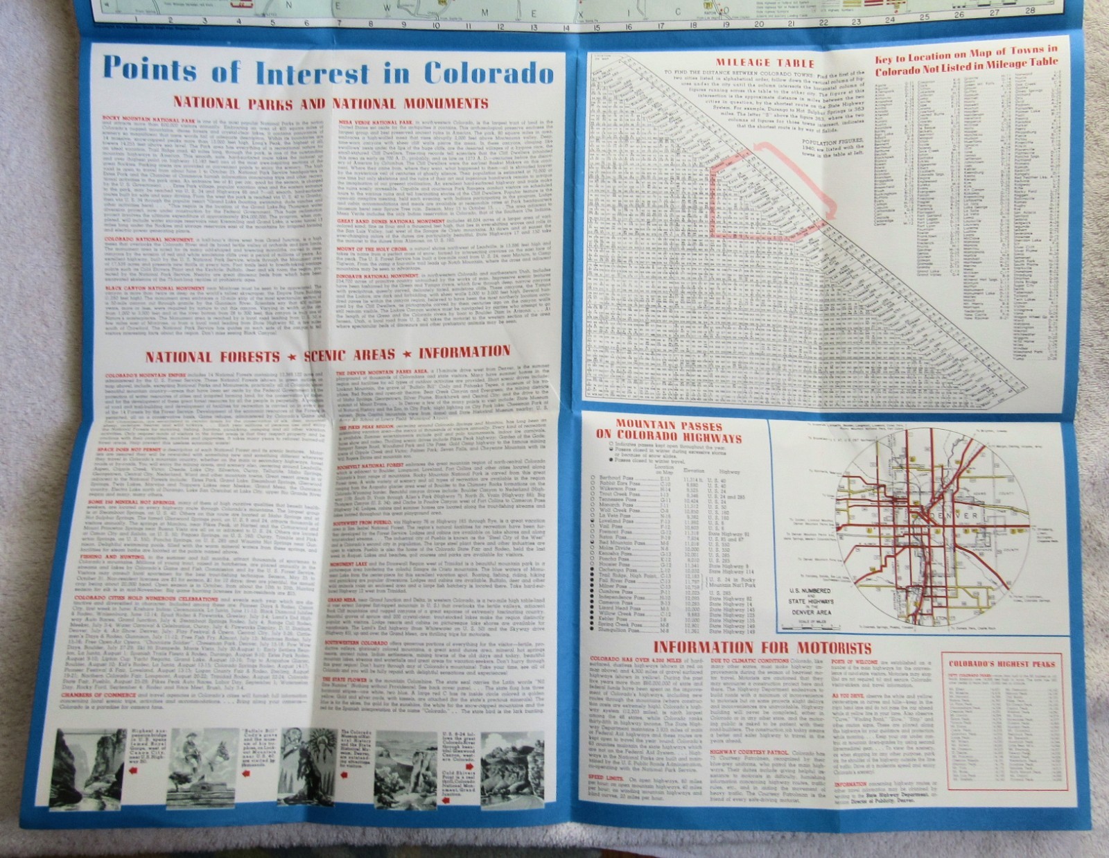 5 Colorful Colorado Souvenir Travel Guides Maps Place Scenes 1941 1950’s Books