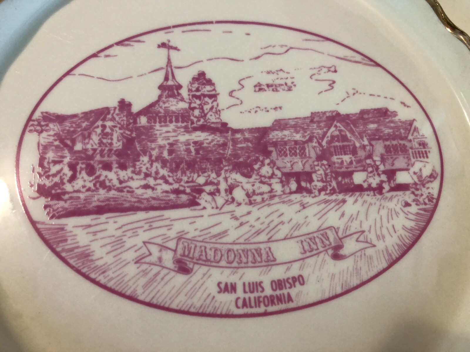 Vtg Madonna Inn Ceramic Ashtray Trinket Dish Gold Edges San Luis Obispo CA Hotel