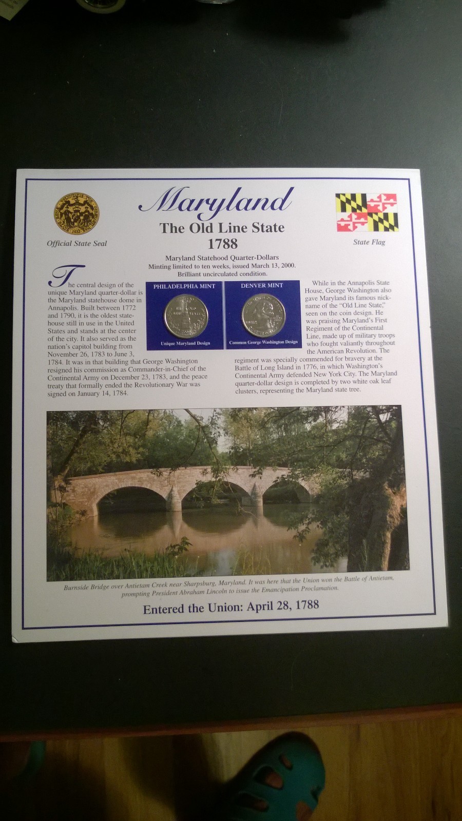 MARYLAND – THE OLD LINE STATE – DOUBLE SIDED PANEL WITH UNCIRCULATED COINS