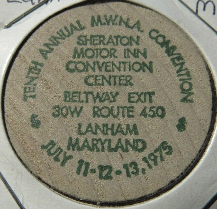 1975 M.W.N.A. Coin Show Convention Lanham, MD Wooden Nickel – Token Maryland #2